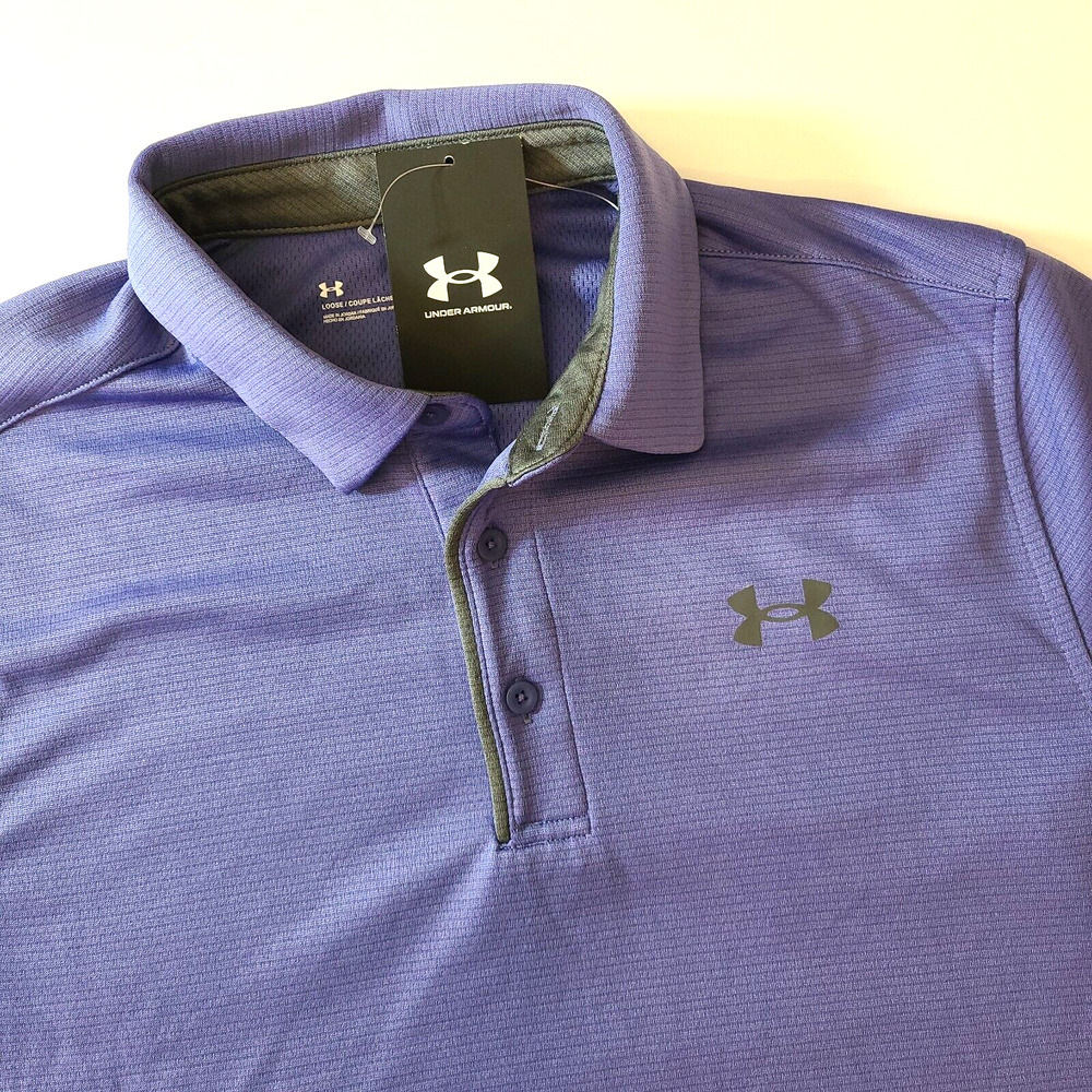 Under Armour Mens Tech Polo Shirt Starlight Grey Purple Activewear - Picture 3 of 4